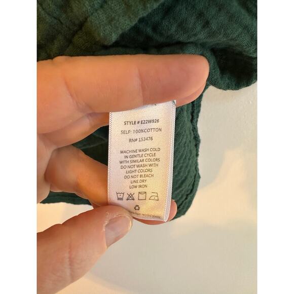 Evereve Francine Ruffle Gauze Emerald Green 3/4 Sleeve 100% Cotton Blouse XS - Picture 7 of 7